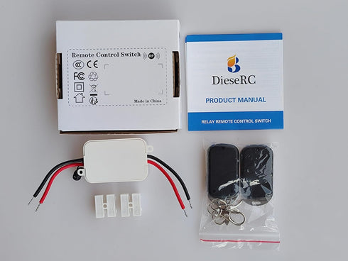DieseRC 433Mhz Universal Wireless Remote Control Switch, DC 12V 1CH RF Relay Receiver Module with 2 Transmitters