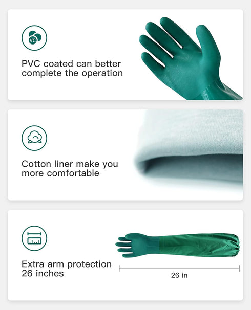 PACIFIC PPE 26" Rubber Gloves, Chemical Resistant Gloves PVC Reusable, Heavy Duty Waterproof Gloves with Cotton Liner, Anti-skid, Acid-alkali and Oil, X Large