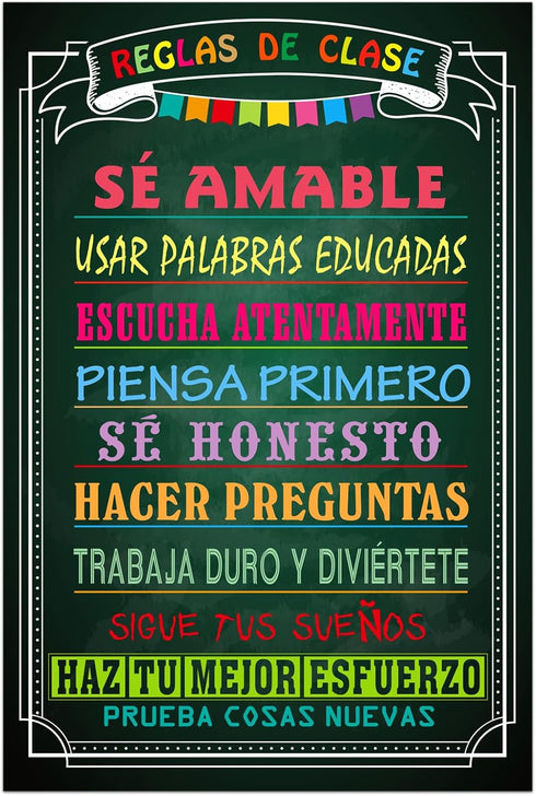 FaCraft Spanish Poster Chart for Classroom Decorations, Motivational Rules for Kindergarten to High School