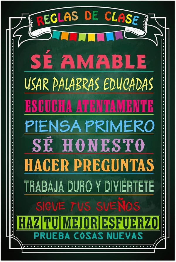 FaCraft Spanish Poster Chart for Classroom Decorations, Motivational Rules for Kindergarten to High School