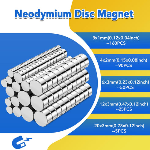 TRYMAG Rare Earth Magnets 330Pcs, Small Strong Magnets in 5 Sizes for Whiteboard, Refrigerator, DIY Crafts