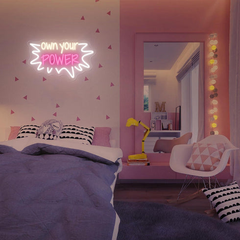 15"x9" Own Your Power Neon Sign - Warm White Baby Pink LED Light for Bedroom Home Beauty Salon Bachelorette Party Decor