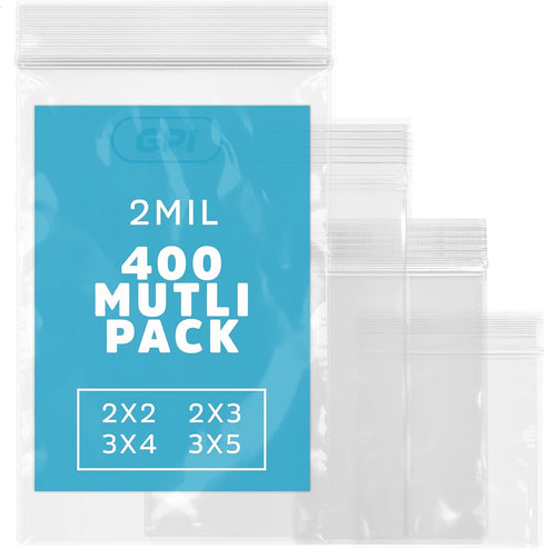 Assorted Clear Plastic Zip Bags - GPI 400 Pack, 2 Mil, Resealable Zip Top Lock for Jewelry, Storage, Packaging