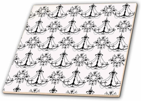 3dRose Chic White and Black Chandeliers 8 Inch Ceramic Tile