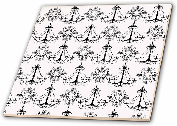 3dRose Chic White and Black Chandeliers 8 Inch Ceramic Tile