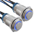APIELE 12mm Latching Push Button Switch (Pcs of 2) - High Round Head Stainless Steel with Ring LED (Blue)