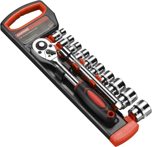 Egofine 12pcs 3/8 Inch Ratchet Socket Wrench Set, Drive Socket Set with