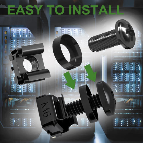 120Pcs M6 x 16mm Rack Mount Cage Nuts, Screws, Washers, and Self-Locking Cable Ties for Server Cabinets