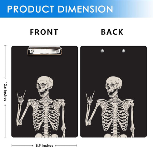 Britimes Decorative Clipboard Hardboard Wood Nursing Clip Board for Standard A4 Letter Size, Funny Skull Skeleton 12.6"
