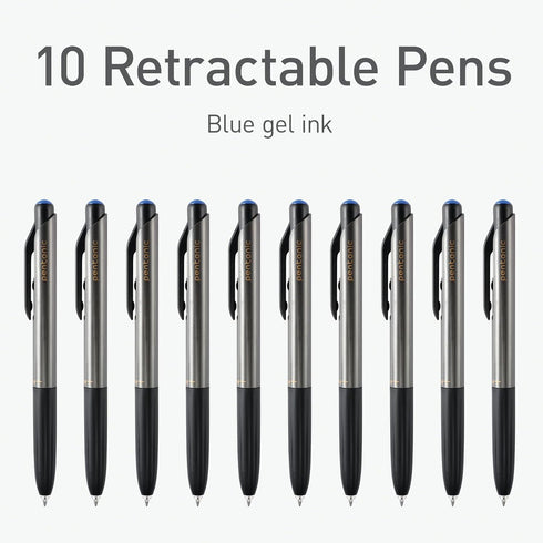 Pentonic GR-T Retractable Gel Pens, 10 Count, Blue Ink, 0.7mm Fine Point for Journaling and Note Taking