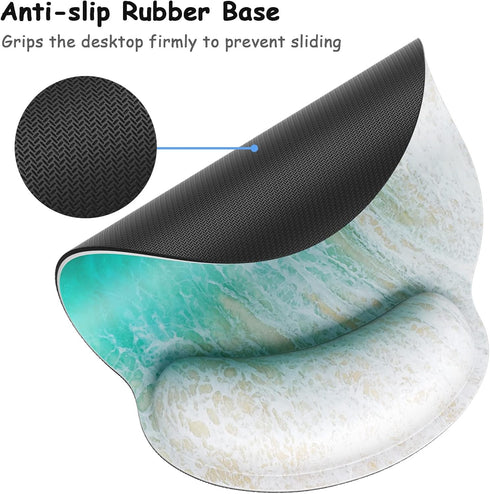 Ergonomic Mouse Pad with Wrist Support, Beach Style Memory Foam Mouse Pads, Cute Office Accessories Decor, Pain Relief