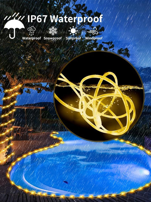 200LEDs Charging,39FT Larger Tube Solar Rope Lights Waterproof,Rechargeable Battery,Dual Outdoor String