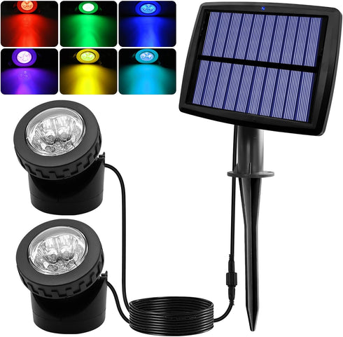 AVEKI Solar Pond Spotlights, 12 LED Solar Underwater Lights with Dual Head