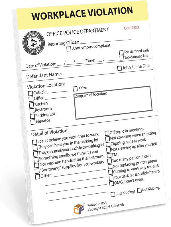 Cubefinds Office Workplace Violation Notice, Funny Workplace Police Message for Coworkers, Self-Adhesive Sticky