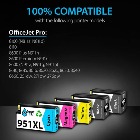 Smart Ink Compatible Ink Cartridge Replacement for HP 950XL 951XL, 5 Pack Combo for Officejet Pro 8600 plus 8610 8620