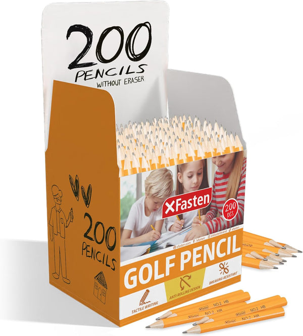 XFasten Golf Pencil without Erasers, Bulk 200-Pack #2 HB Presharpened Mini Pencils for Kids School Games