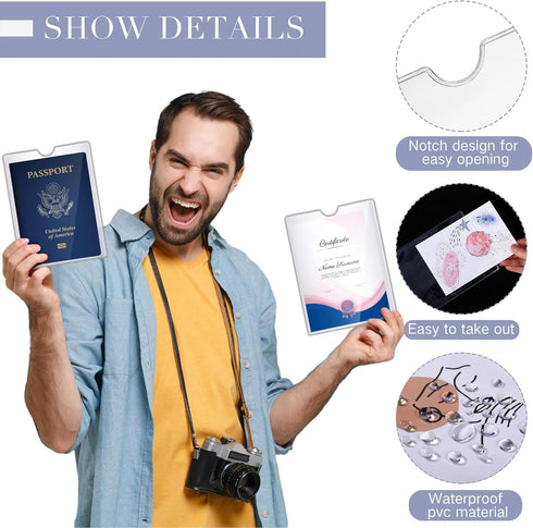 Patelai 50 Pcs Clear File Envelopes, 4" x 6" Passport Holder with Thumb Notch, PVC Plastic Cash Budget