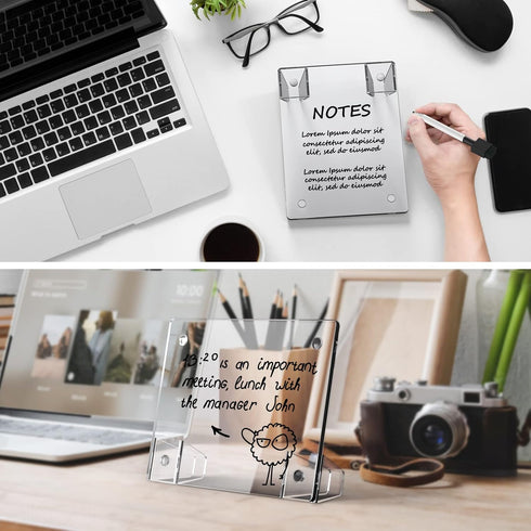 Clear Acrylic White Board, 8x6 Inches, Frameless Desktop Dry Erase Board with Magnetic Stand and Markers for Home and