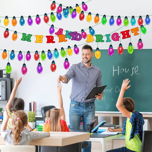 Haooryx 105Pcs Colorful Light Banner Bulletin Board Set, Patterned Paper Cut-Outs for Holiday Party Classroom