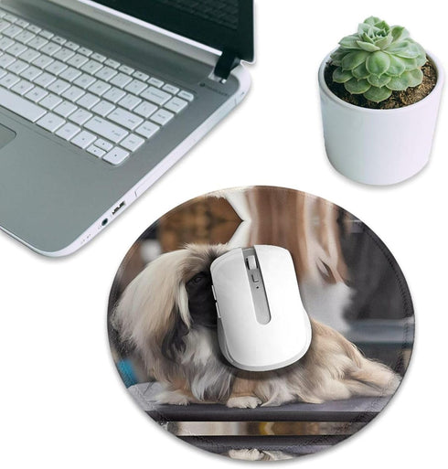 JaoXer 8-Inch Pekingese Dog Round Mouse Pad - Your Desk Companion for Office, Desktop, Laptop, Personal Computers