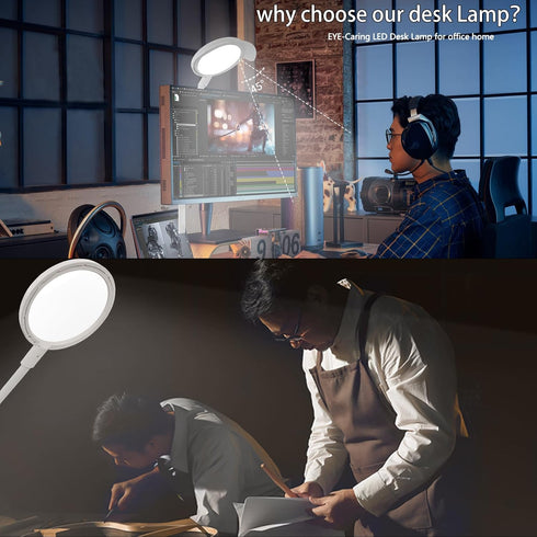 30" clamp,8.4" Dimmable 25 Lighting&1500lum, LED Desk Lamp with Ring Lights Natural Light Protects Eyes Office Lamp