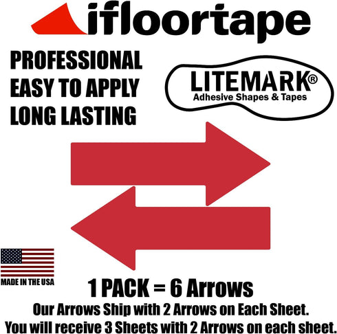 LiteMark Removable Red Arrows, Large Size Arrow Sticker, 12 Inch Pack of 6 for Safety