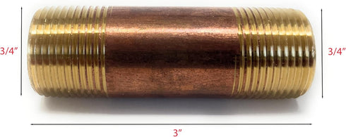 Metal Magery Brass Long Nipple 3/4" X 3/4", 3" Length, Male NPT Pipe Fitting