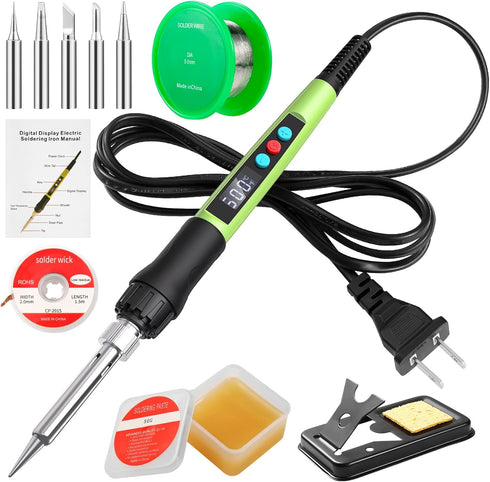 Soldering Iron Kit, 100W LED Digital Solder Iron with Adjustable Temperature, Ceramic Heater, Tips, Stand, Wire