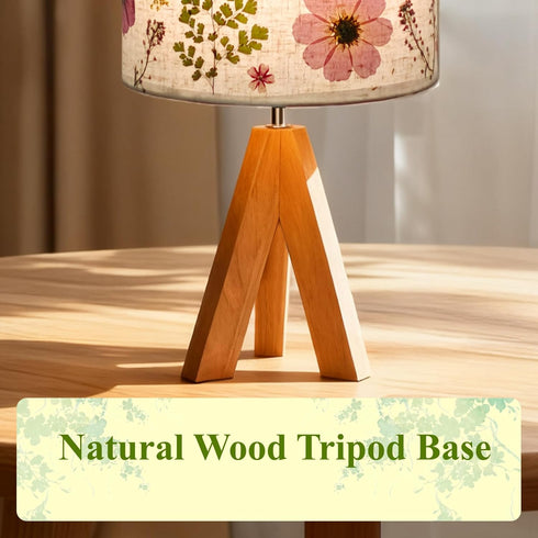 14.96in, 9W 3-Color Dried Flowers Tripod Table Lamp LED Cute Bedside Lamp with Flowers Linen Lampshade for Nursery