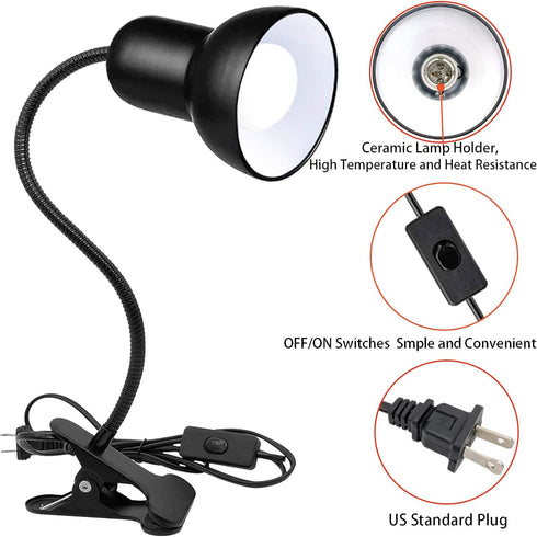 360 Desk Lamp, Rotation Clip On Reading Light - Gooseneck Lamp with Cable, Portable Clamp Light for Bedroom, Office