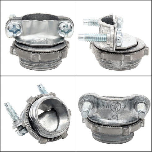 8 Pcs Zinc Clamp Type Cable Connectors, 1/2 Inch Fittings for Metallic Conduit Protecting Cables
