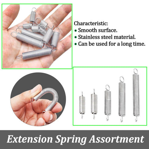 Extension Spring Assortment Kit 100PCS - 5 Different Sizes Zinc Plated for Home Repairs & DIY