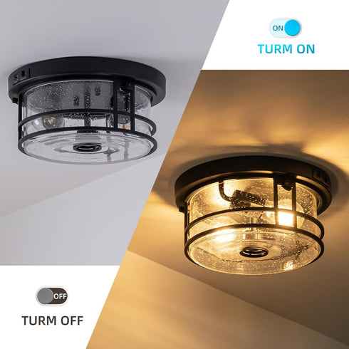 SAYTOP 2-Light Outdoor Ceiling Light with Motion Sensor Flush Mount Round Porch Light, Industrial Dusk to Dawn Ceiling