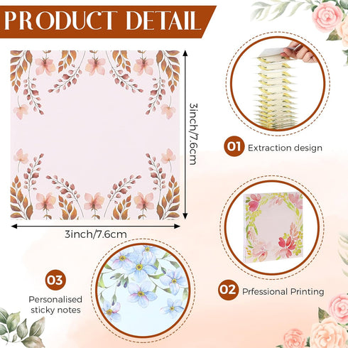 Clabby 15 Pads Pop up Sticky Notes 3 x 3 Inch Floral Sticky Notes Refills Cute Sticky Pads Pop up Note Pads Flower Self Sticky Notes Memo Notes for Student Teacher School Classroom Office,15 Styles