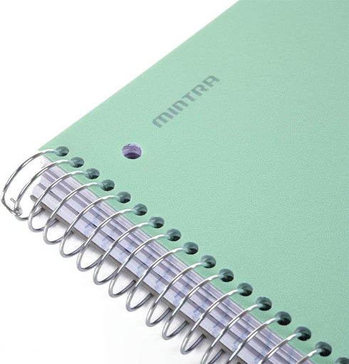 Mintra Office Durable Spiral Notebooks, 5 Subject, Sage Green, Wide Ruled, 200 Sheets, 5 Poly Pockets for School