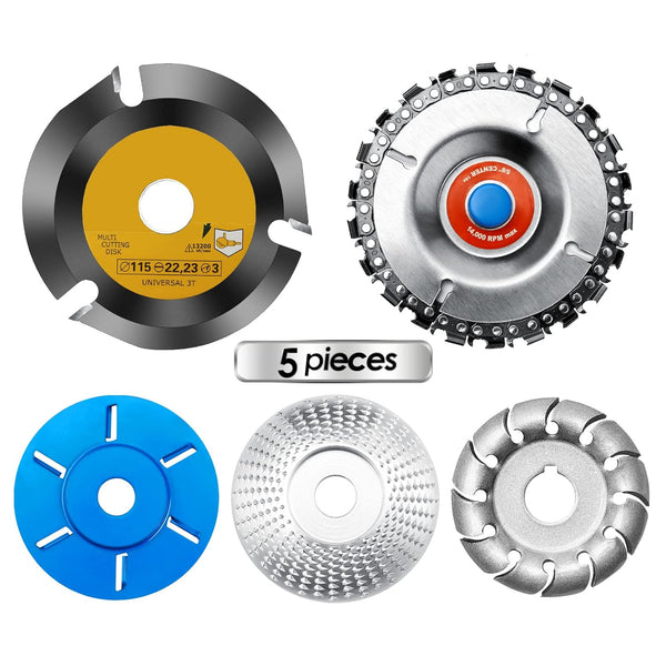 5 Pieces Wood Carving Disc Grinding Wheel Shaping Disc Set (12 Teeth, 6 Teeth, 22 Teeth, 4 1/2)