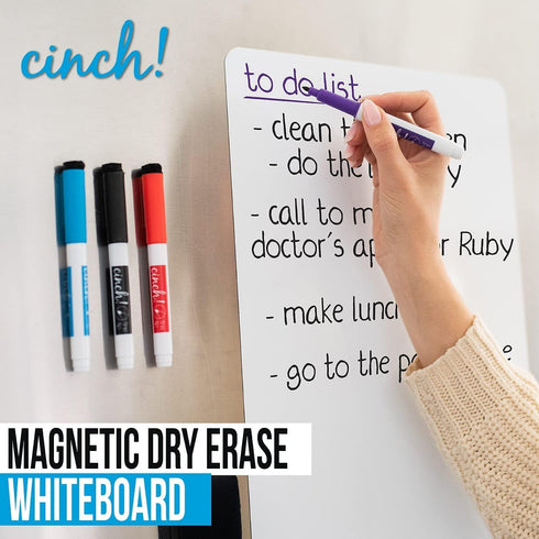 Cinch! Magnetic Whiteboard for Fridge - 29 x 21 Inch Stain-Resistant Dry Erase Board with Markers and Eraser