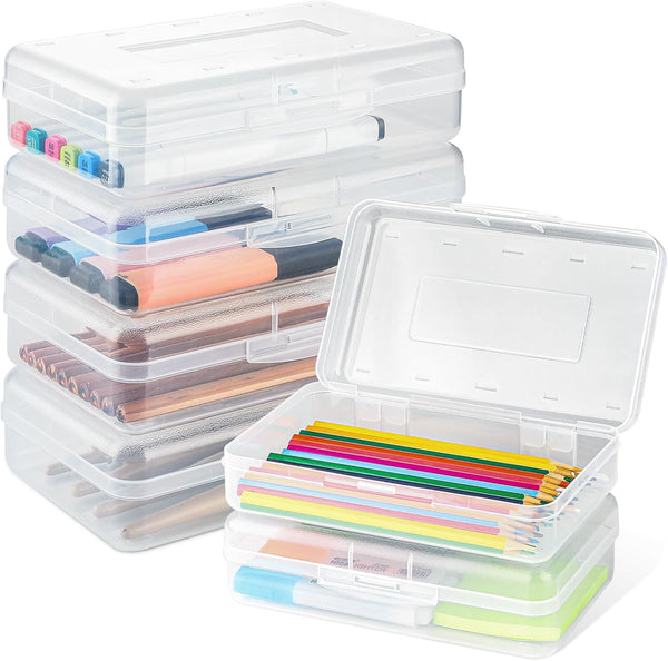 MaxGear 6 Pack Clear Pencil Boxes, Large Capacity Plastic Organizer for School and Office Supplies