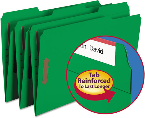 Fastener File Folder, 2 Fasteners, Reinforced 1/3-Cut Tab, Legal Size, Green by Smead, 50 per Box (17140)