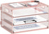 DALTACK 3 Tier Letter Tray Paper Organizer with Handle, Mesh Desk File Organizer for School Office Home, Pink
