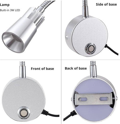Dimmable 3CCT 5V 15" 1-Pack Touch USB Wall Mounted Bedside Reading Lamp Aluminum Silver Wall Sconce