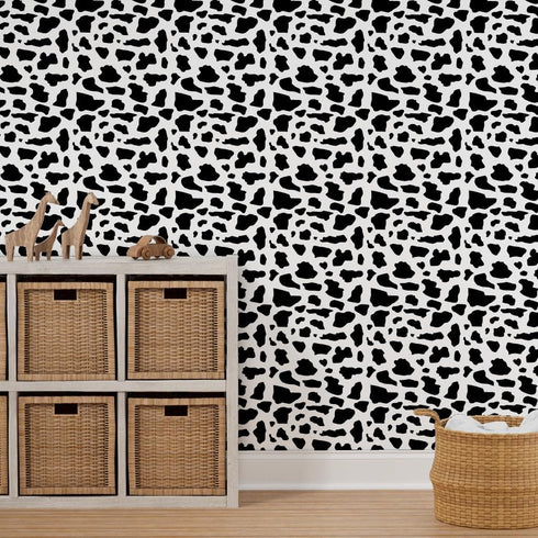 6ft 2ft Removable Wallpaper x - Cow Print Black White Farm Animal Cattle Dairy Milk Custom Pre-Pasted Wallpaper by