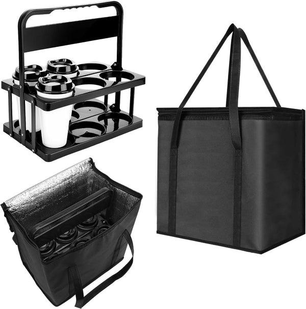 Reusable 6 Cup Drink Carrier with Handle and Insulated Bag for Hot