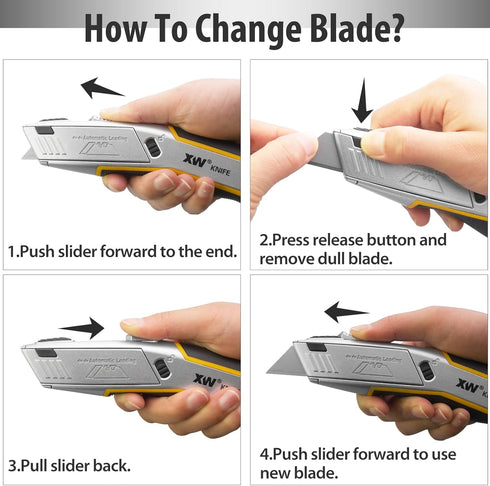 XW Heavy Duty Auto-loading Utility Knife,3-position Retractable Box Cutter with Total 5 Blades by XW