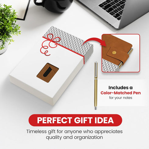 Promot PU Leather Notebook with Pen - A5 Lined Daily Journals for Writing, 200 Pages, Brown
