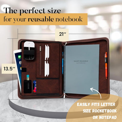 Premium Folio Cover Compatible with Rocketbook - Letter Size A4 Portfolio Organizer, Faux Leather Reusable Notebook