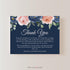 5.5x4.25 Personalized Wedding Thank You Cards with Message, Navy Blue Flat Thank You Note Cards with Pink Floral