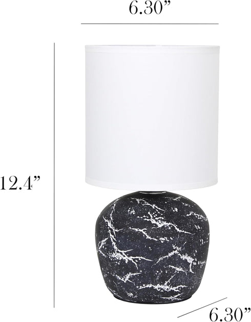 LT1170-BLK 12.4" Simple Designs Chic Glow Rounded Marble Inspired Concrete Table Lamp with Fabric Shade, Bedroom