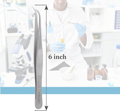 Lab Tweezers High Precision Forceps, 6" (15.2 cm), Fine Strong Curved Point tweezers, Stainless Steel by A2Z SCILAB