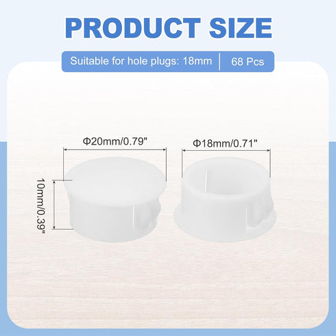 68Pcs 13/16" 3/8"(DxH) Holes(18mm), MECCANIXITY Plastic Hole Plugs, x Hole Cover Tubing End Cap for Round Table Chair